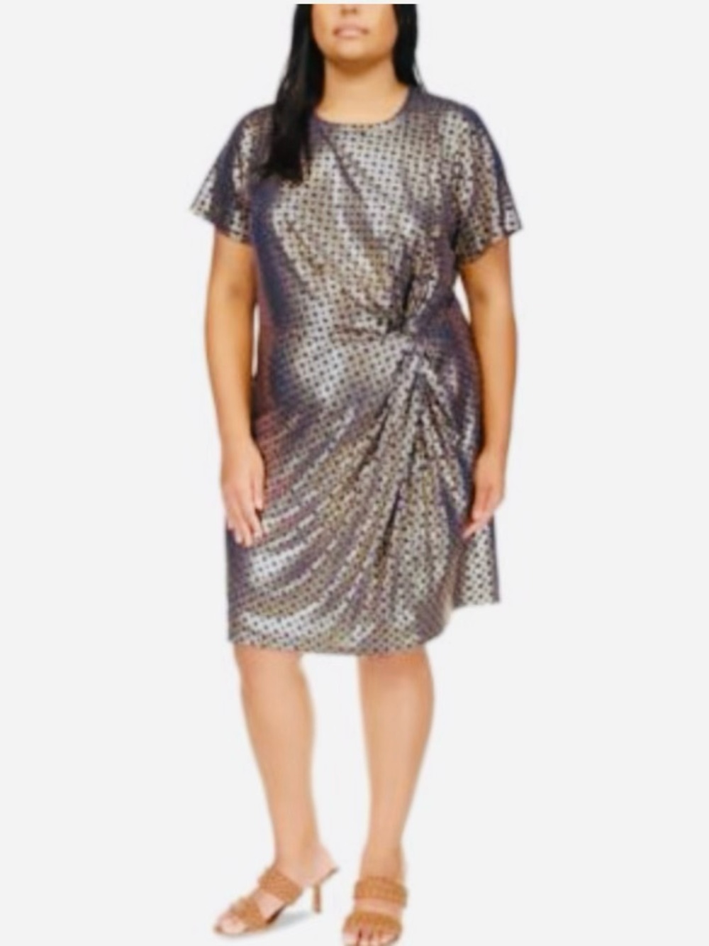 Michael Kors Metallic Navy & Gold Twist Front Party Cocktail Dress XL NWOT